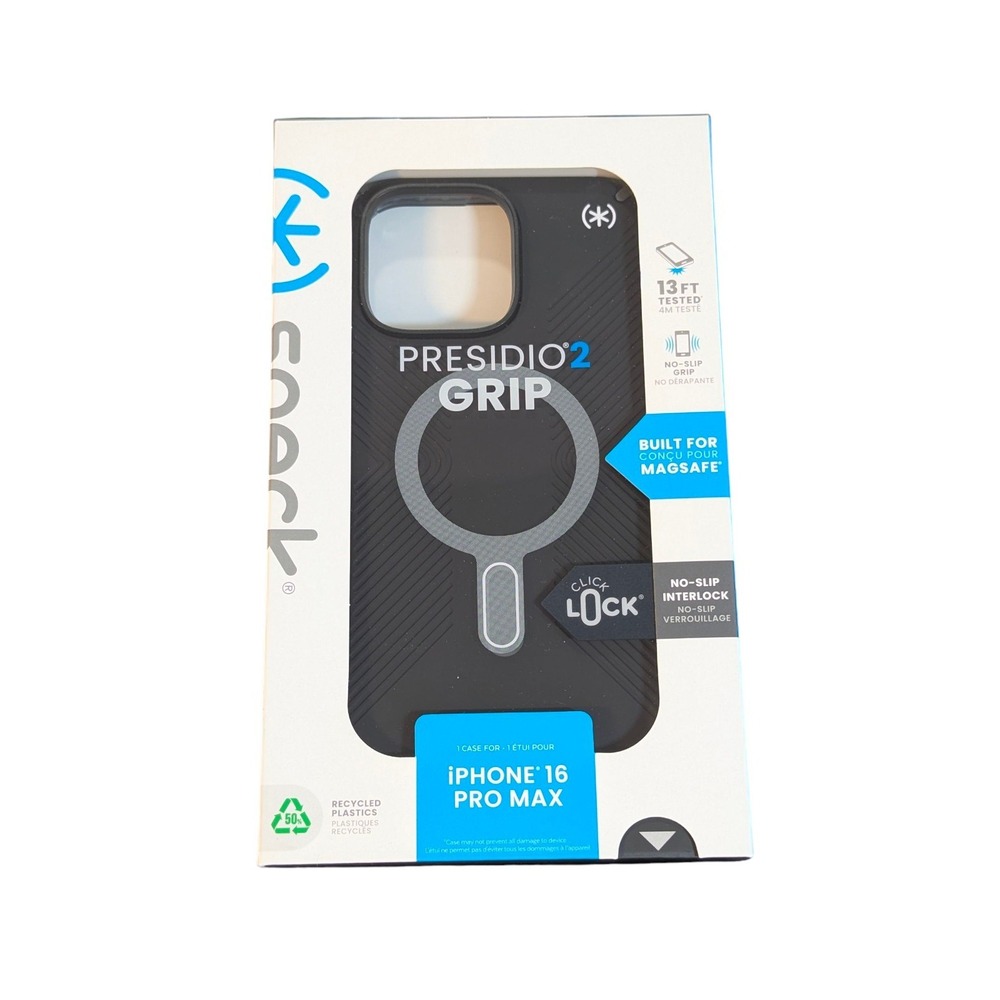 E4N Speck Presidio2 Grip MagSafe w/ClickLock Case for iPhone 16 Pro Max - Black